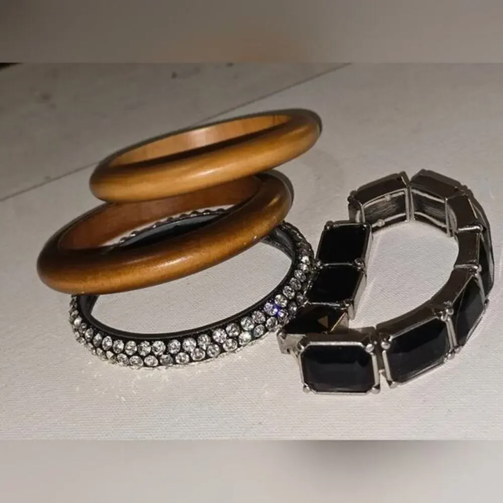Elegant Black and Brown wooden‎ Bangle Bracelet Set